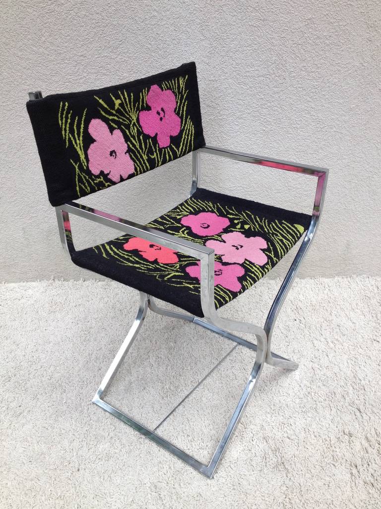 American Chrome Directors Chair needlepoint Andy Warhol Poppies