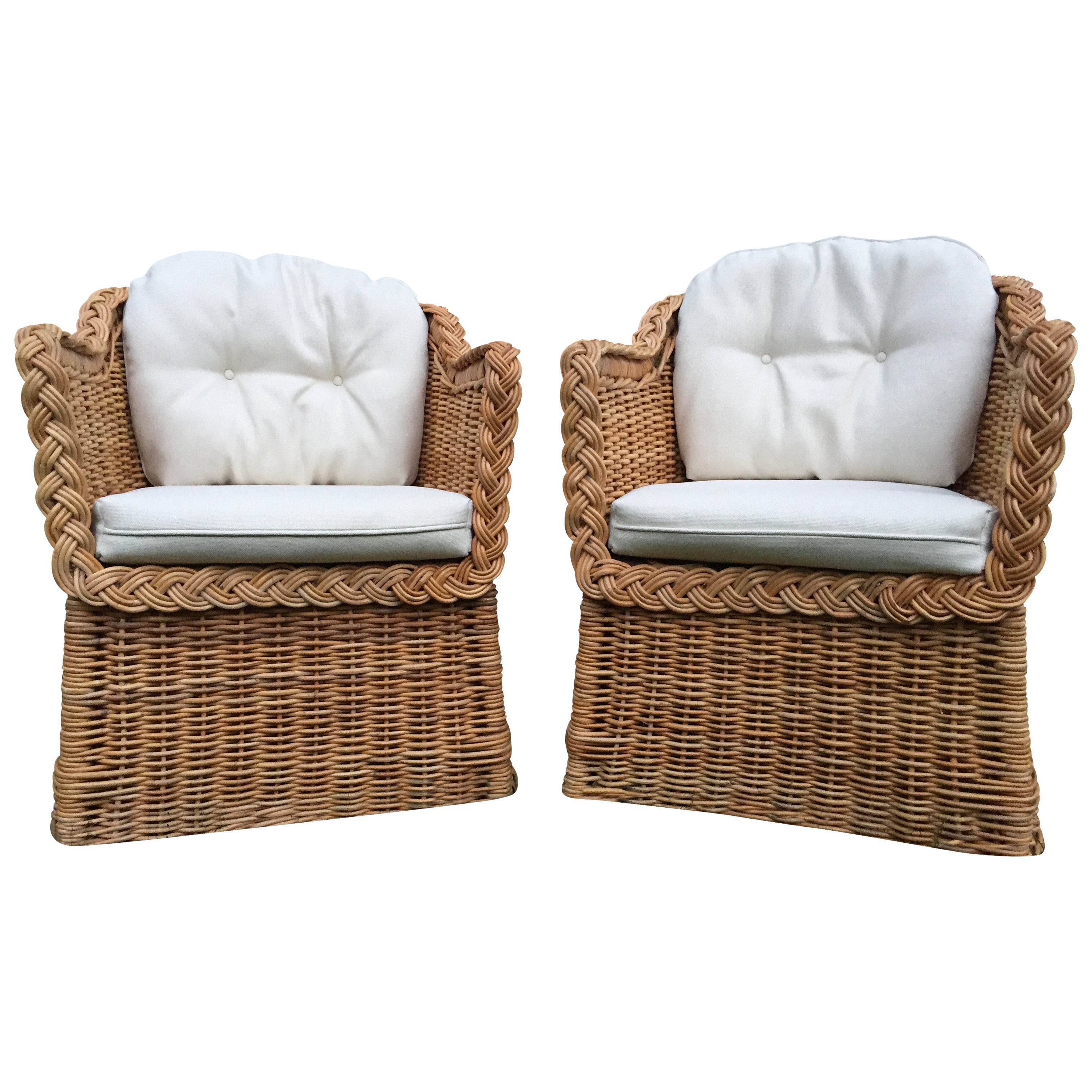 Pair of Wicker/Rattan Michael Taylor Armchairs