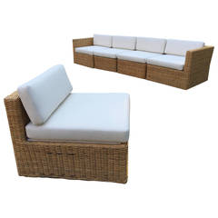 Used Michael Taylor Wicker/Rattan Five-Piece Sectional Sofa and Chairs