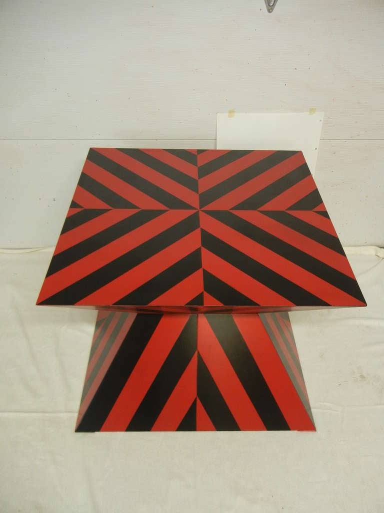 Mid-Century Modern Karl Springer Red And Black Custom Striped Table For Sale