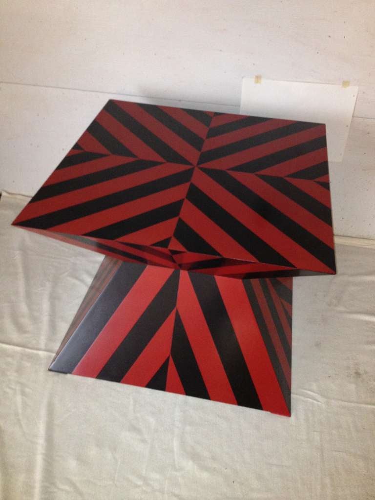 Karl Springer Red And Black Custom Striped Table In Excellent Condition For Sale In Westport, CT