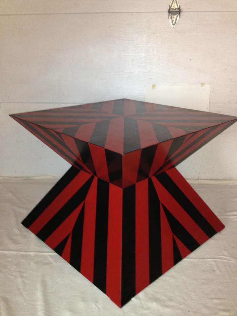 American Karl Springer Red And Black Custom Striped Table For Sale