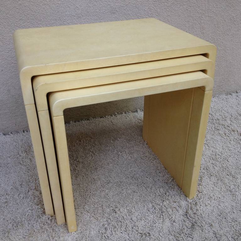 French Parchment Stacking Tables, Style of Jean-Michel Frank