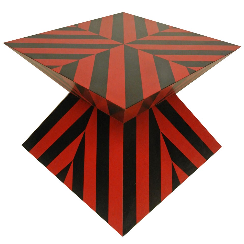 Karl Springer Red And Black Custom Striped Table For Sale