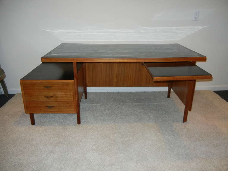 American Milo Baughman Large Multi Level Modernist Desk / Black Top
