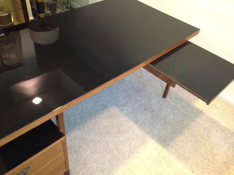 Metal Milo Baughman Large Multi Level Modernist Desk / Black Top