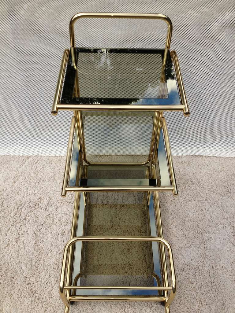 Mid-Century Modern Mastercraft 1960s Rolling Bar Cart with Mirrored Glass Bottle Holder For Sale