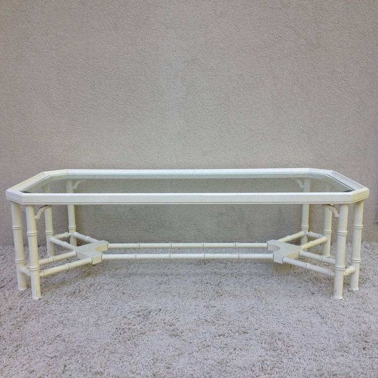 Hollywood Regency Faux Bamboo White Maison Jansen Style Coffee Table For Sale