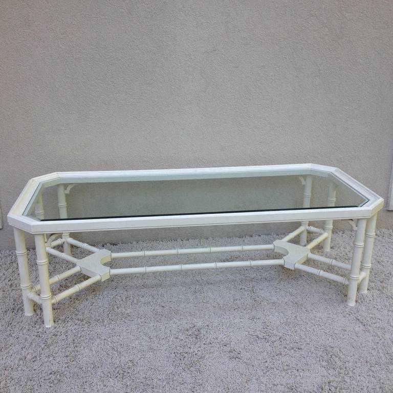 Faux Bamboo White Maison Jansen Style Coffee Table In Excellent Condition For Sale In Westport, CT