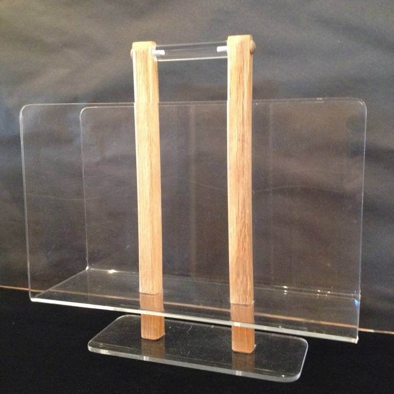 Grosfeld House Lucite and bleached oak 1940s magazine stand,