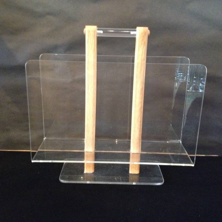 American Grosfeld House Lucite and Bleached Oak Magazine Stand For Sale