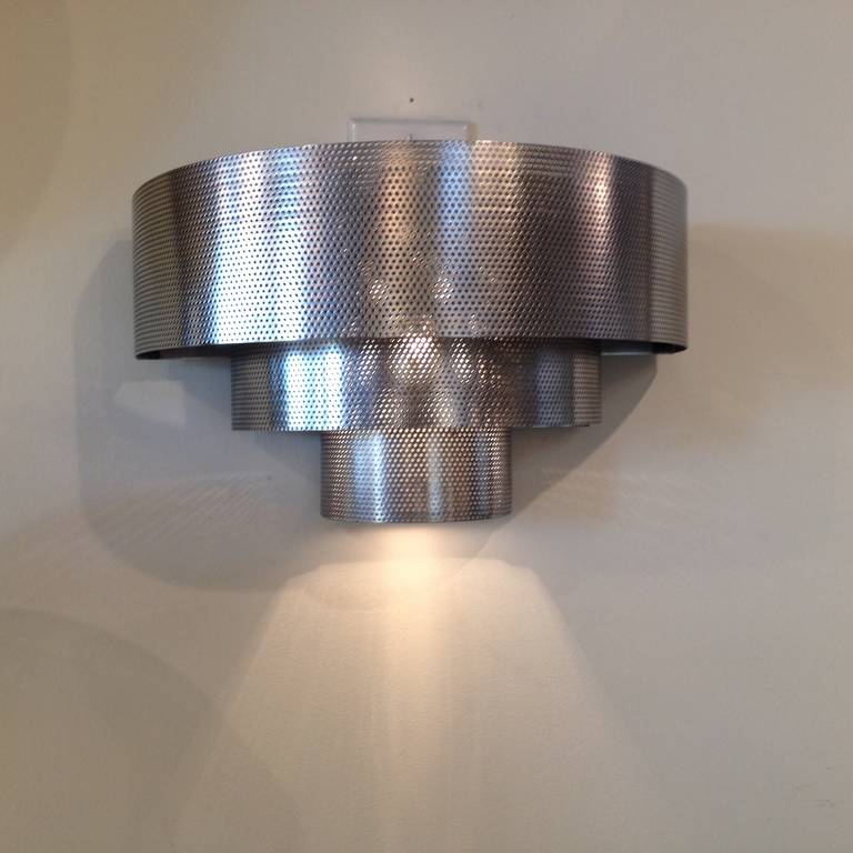 American Pair of Art Deco Polished Steel Skyscraper Sconces For Sale