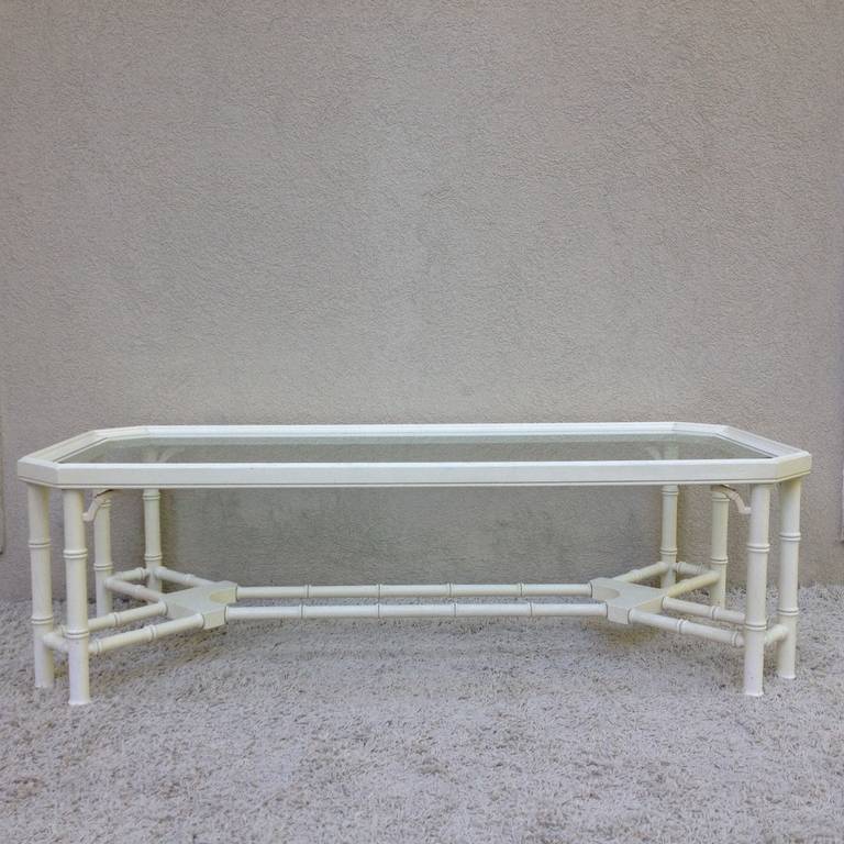 American Faux Bamboo White Maison Jansen Style Coffee Table For Sale