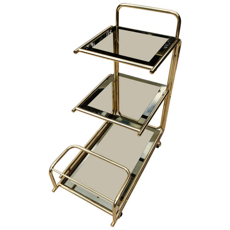 Mastercraft 1960s Rolling Bar Cart with Mirrored Glass Bottle Holder
