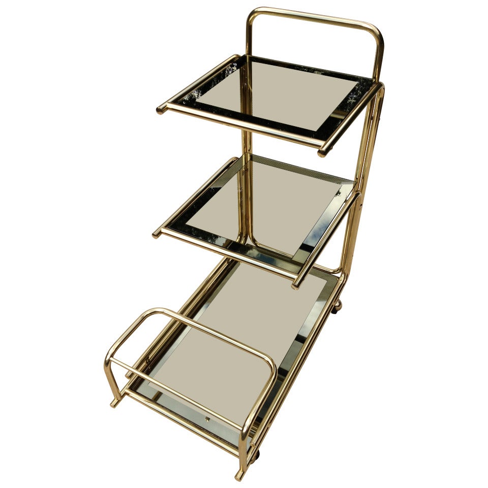 Mastercraft 1960s Rolling Bar Cart with Mirrored Glass Bottle Holder For Sale