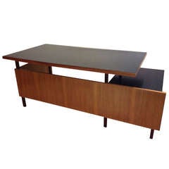 Vintage Milo Baughman Large Multi Level Modernist Desk / Black Top