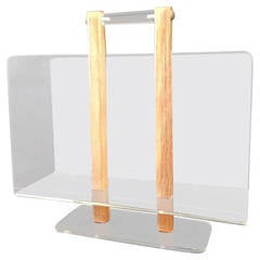 Grosfeld House Lucite and Bleached Oak Magazine Stand