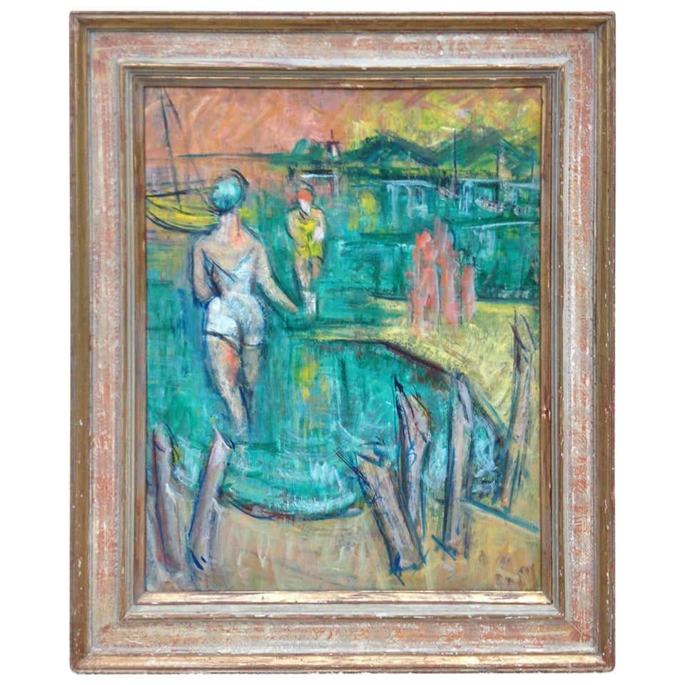George Schwacha "New Jersey Bathers" Painting For Sale