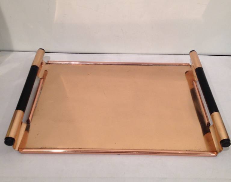Walter Von Nessen, Copper Tiffin Tray for Chase co. with black wood handles