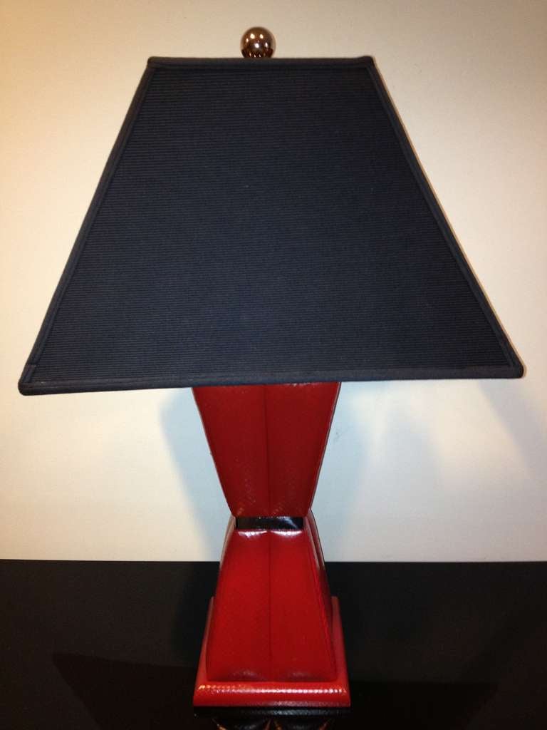 Red Python Snake skin polished chrome Table lamp.