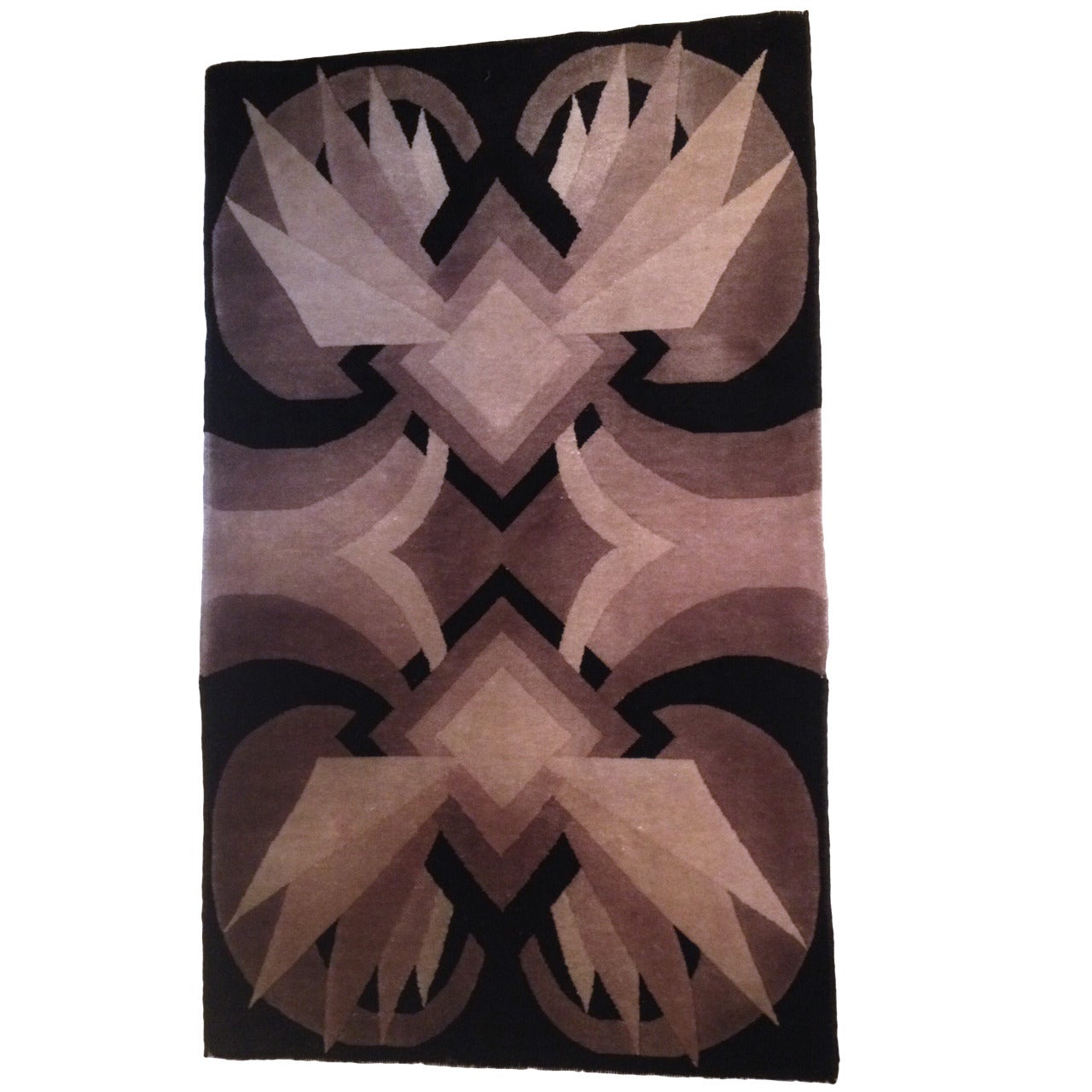 Rare Art Deco  Geometric Handmade Wool Rug
