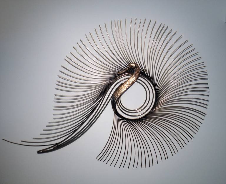 Signed Curtis Jere Bronze Brass Swan wall Sculpture circa 1987