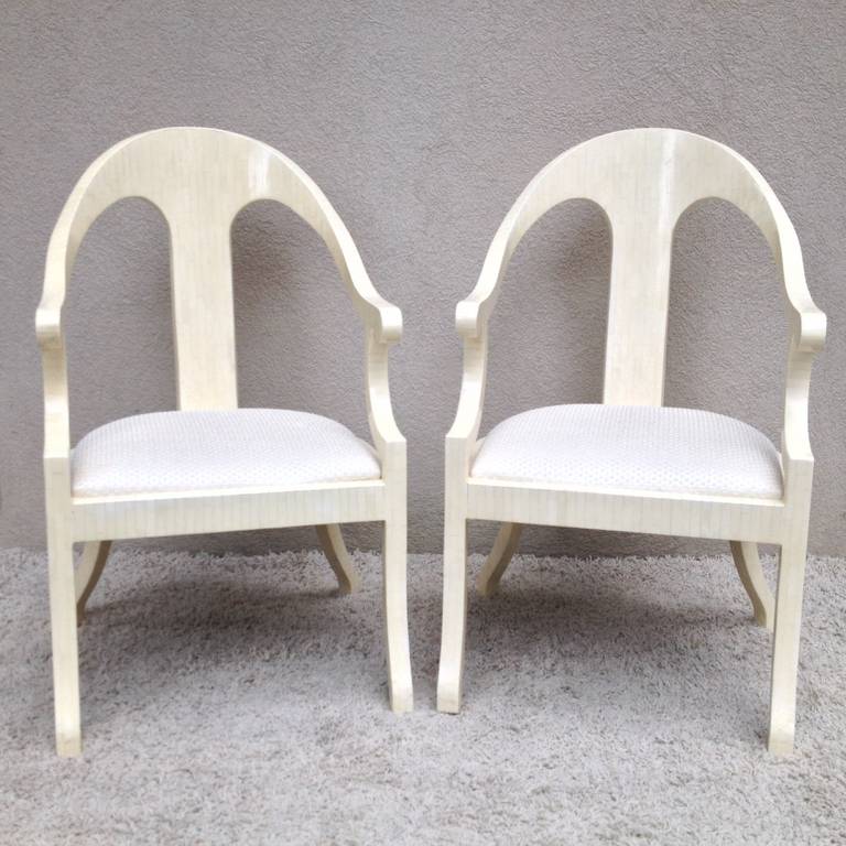 Pair of Karl Springer Style Bone Hollywood Regency Style Armchairs, 1990 1