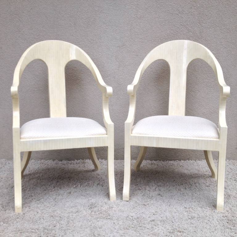 20th Century Pair of Karl Springer Style Bone Hollywood Regency Style Armchairs, 1990