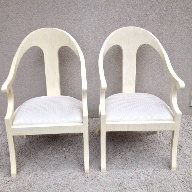 Pair of Karl Springer Style Bone Hollywood Regency Style Armchairs, 1990 5