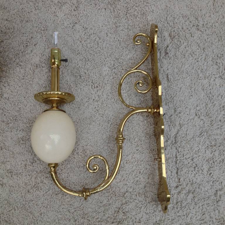 Pair of Brass Ostrich Egg Wall Sconces, 1990 For Sale 2