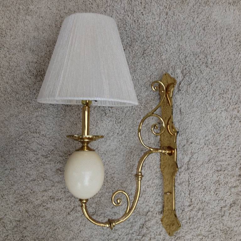 Pair of Brass Ostrich Egg Wall Sconces, 1990 For Sale 1