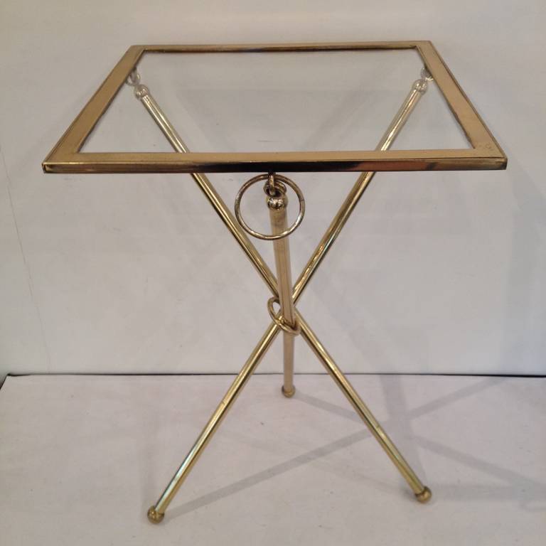 Chapman Co Folding Hollywood Regency  petite style Brass Glass tripod table