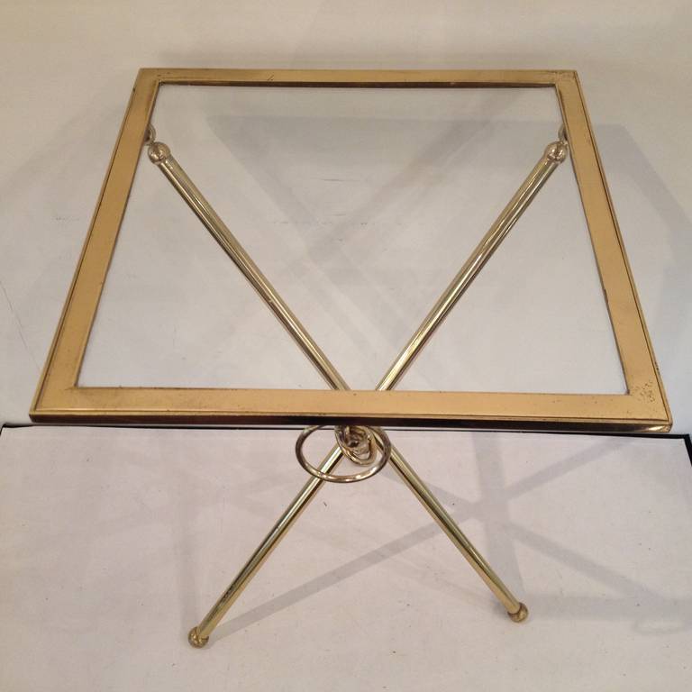 Chapman Petite Hollywood Regency Brass Glass folding table In Excellent Condition In Westport, CT