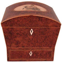 Antique English Regency Burr Yew Wood Sewing Box