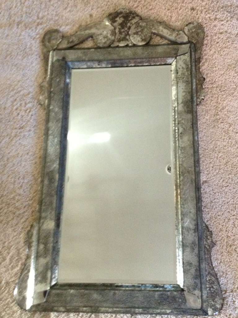 circa 1940's beveled etched smoked glass Mirror Hollywood Regency style tall and elegant Estate of Stanley Hura