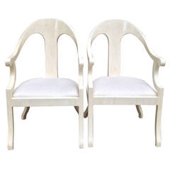 Pair of Karl Springer Style Bone Hollywood Regency Style Armchairs, 1990