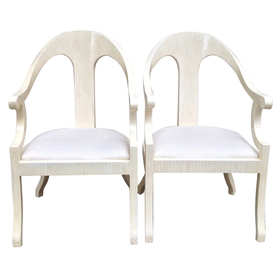 Pair of Karl Springer Style Bone Hollywood Regency Style Armchairs, 1990