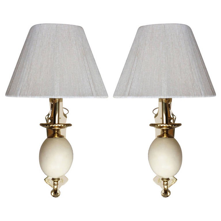 Pair of Brass Ostrich Egg Wall Sconces, 1990