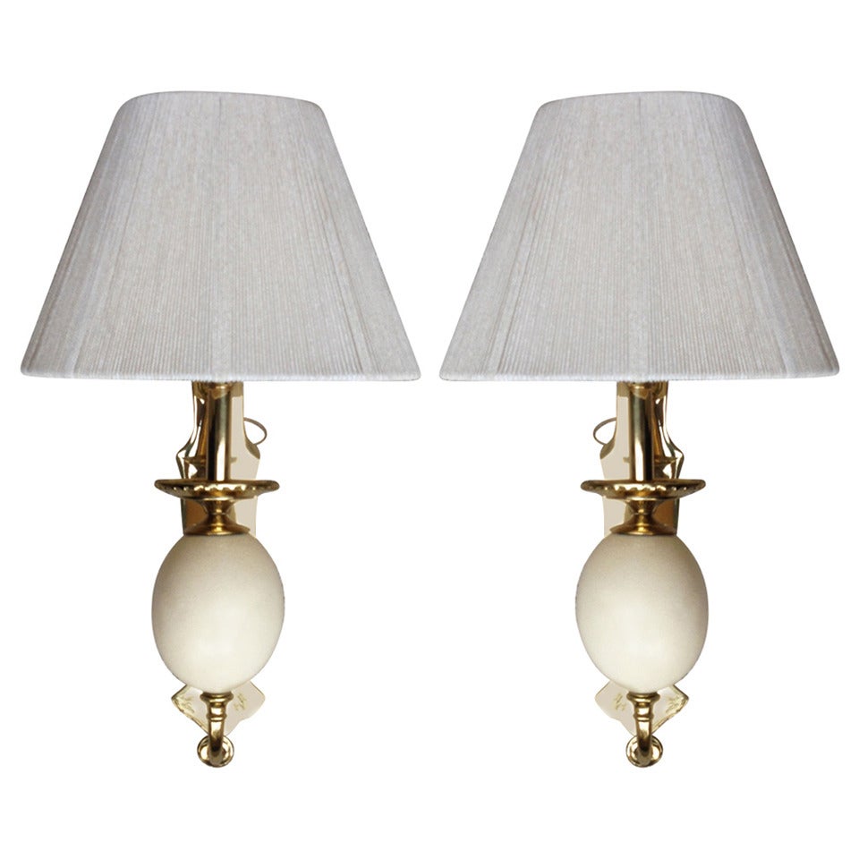 Pair of Brass Ostrich Egg Wall Sconces, 1990
