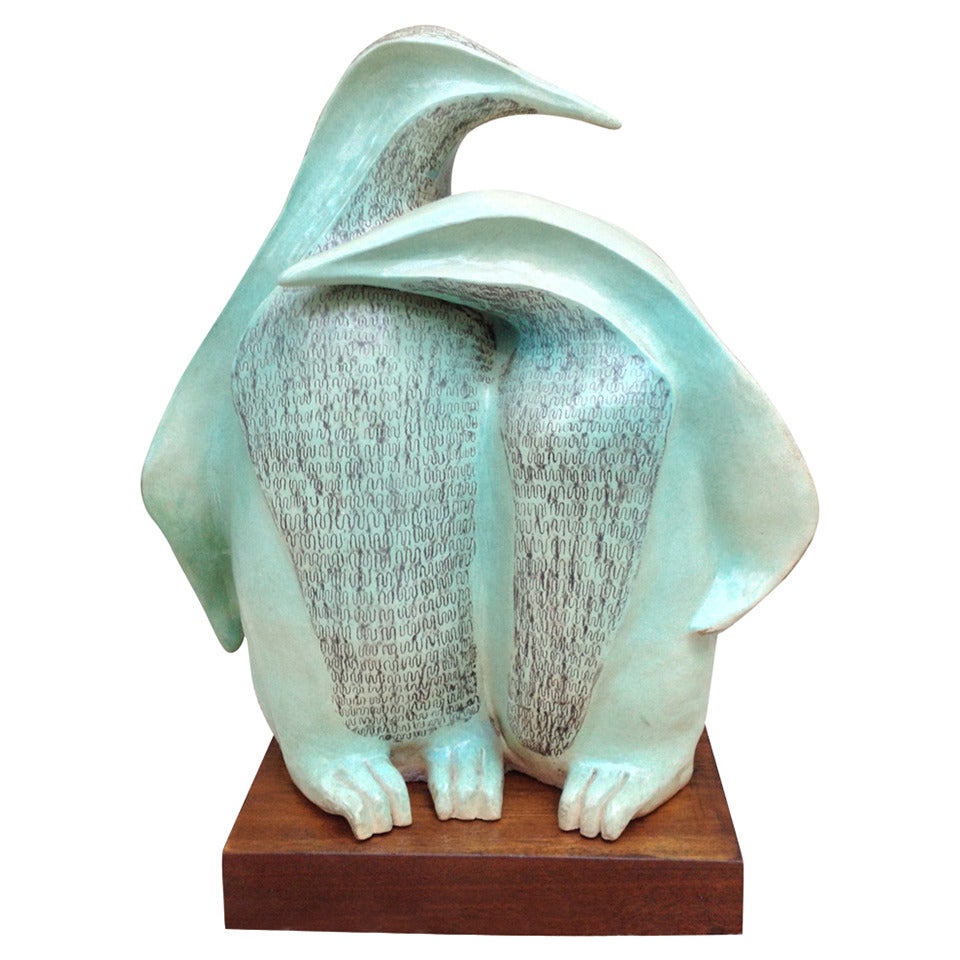 Signed Herman ceramic Penguin Sculpture
