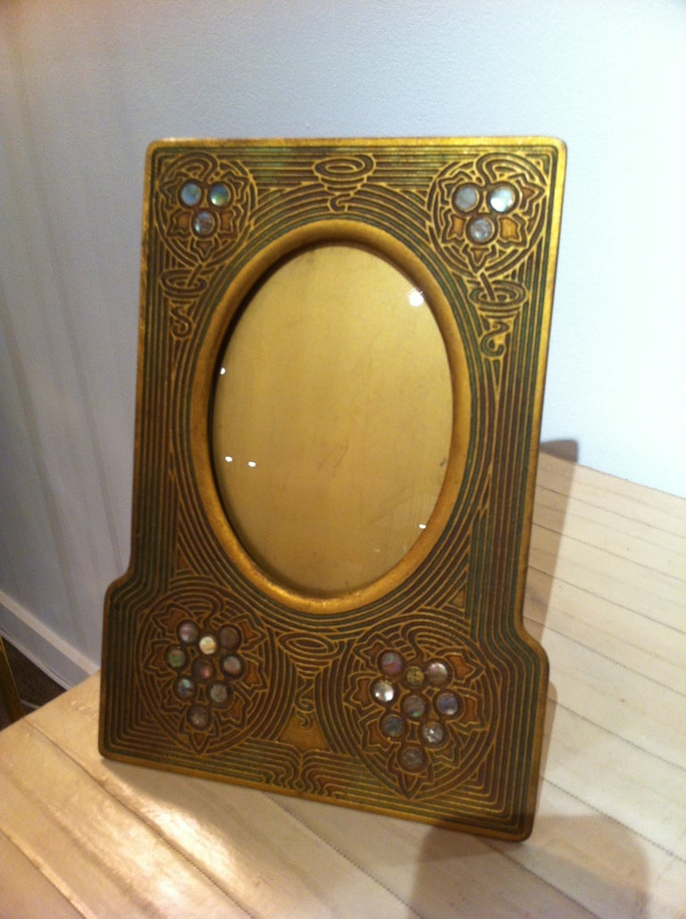 circa 1920's Rare tall oval picture Tiffany studio's Dore bronze abalone frame