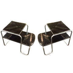 Pair Gilbert Rohde Black lacquer deco end tables