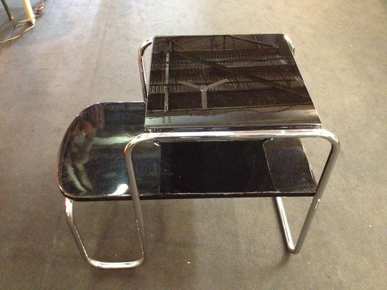 Pair Gilbert Rohde Black lacquer deco end tables In Good Condition In Westport, CT