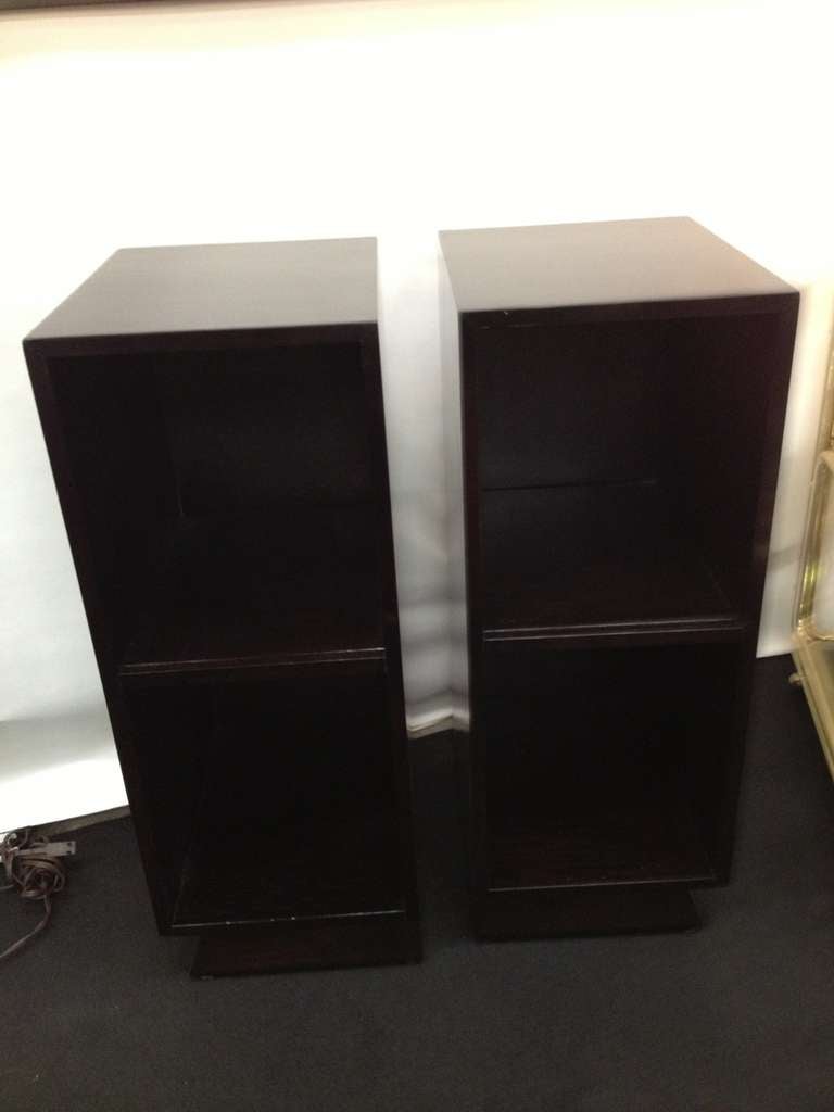 Great 1940's  Slim Tall Two tier book case/end Table display Cabinets Dark walnut finish Can use in many configurations,as pedestals ,book cases display Nightstands .