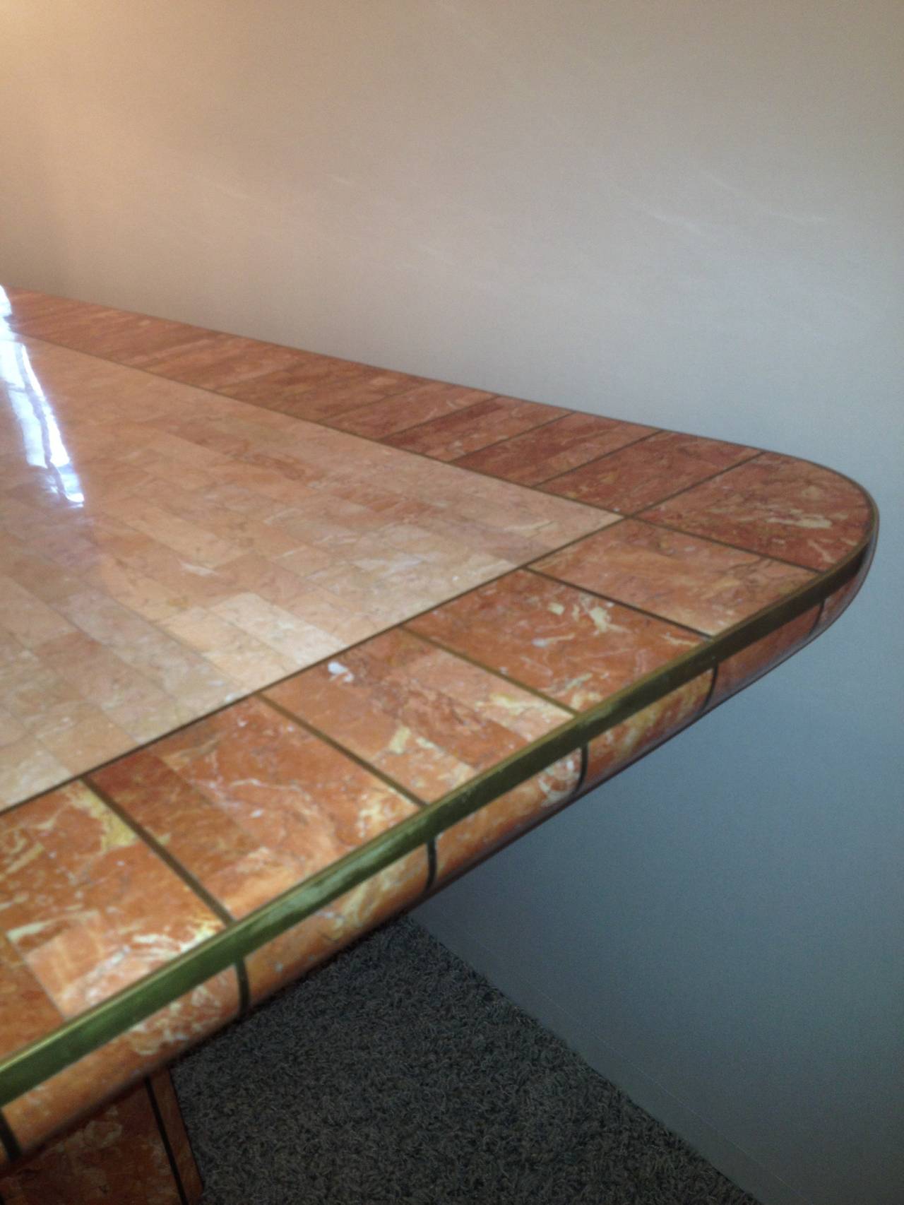 Maitland Smith Fossil Stone Bronze Inlaid Dining Table casa Bisque In Excellent Condition In Westport, CT