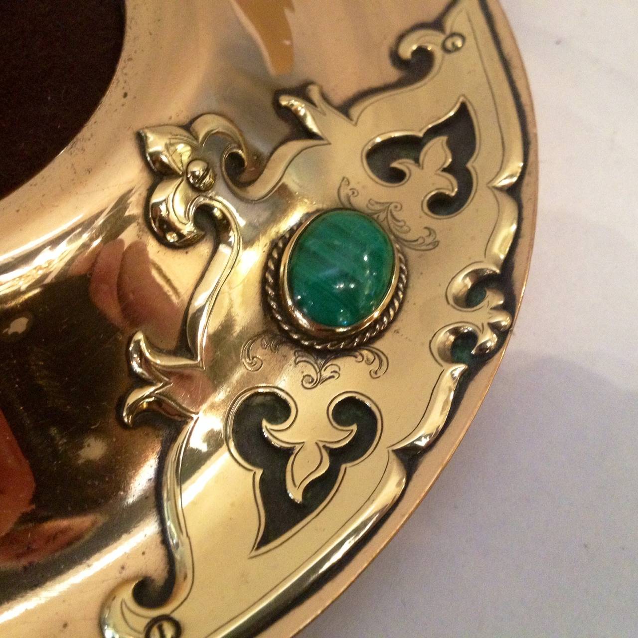 Art Nouveau Brass Crystal Malachite Inkwell For Sale 4