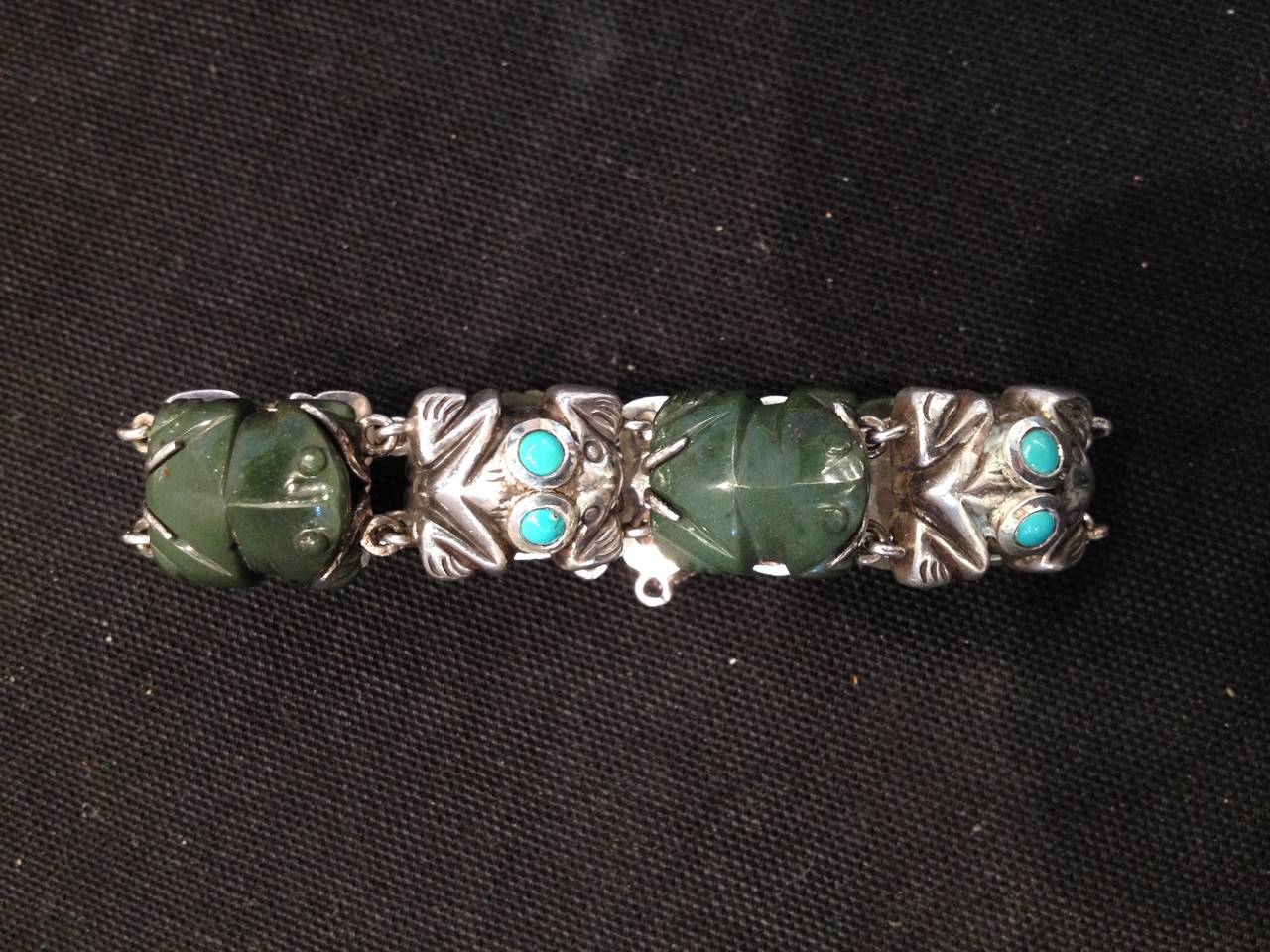 Rare William Spratling Sterling Turquoise Frog Bracelet