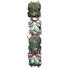 William Spratling Bracelet rare grenouille en argent sterling et turquoise