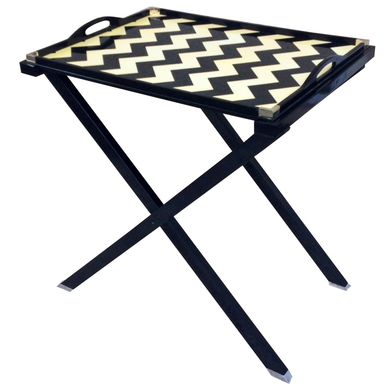 Table à plateau laquée noire et crème Oscar De La Renta en vente