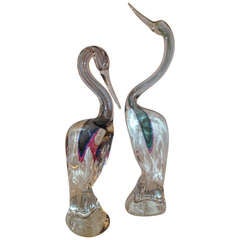 Luigi Mellara Large Pair Glass Birds